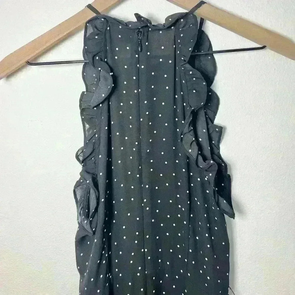 Who What Where Ruffle High Neck Black and White Polka Dot Midi Dress Size Small - Picture 5 of 12